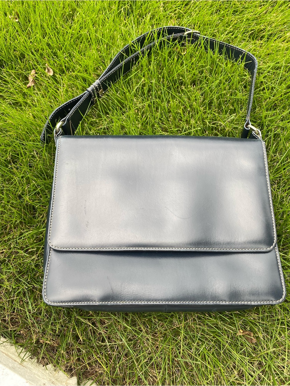 Loewe Navy Leather Flap Shoulder Bag